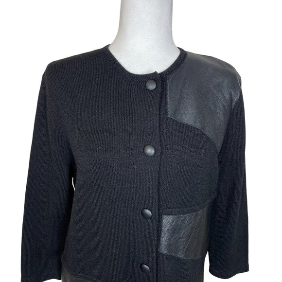Vintage Rich and Levy Leather Cardigan Sweater Button Down Womens Large - Picture 3 of 6